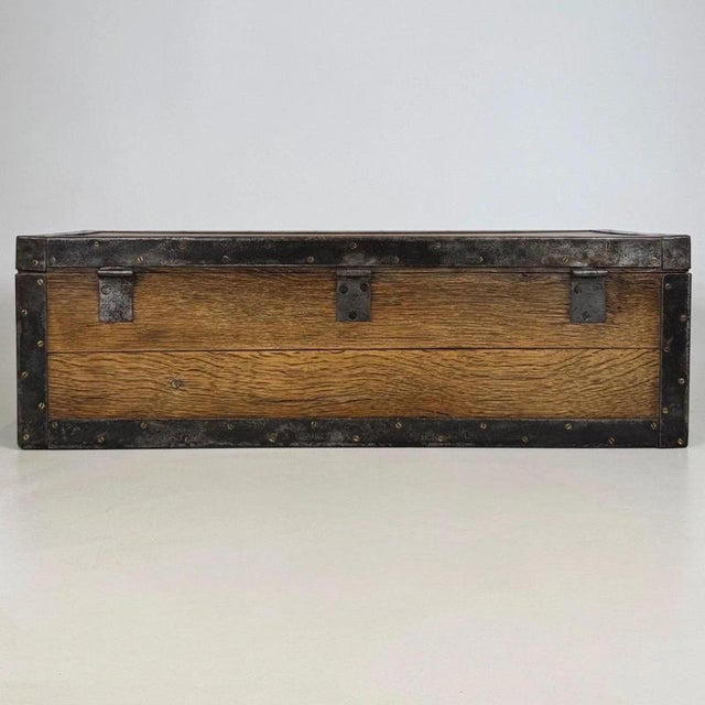 Wood Antique Early 20th Century English Iron-Bound Oak Storage Chest For Sale - Image 7 of 12