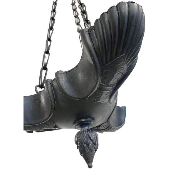 Italian Neoclassical Hanging Pompeian Oil Lamp in Patinated Bronze with Swan Motif, 1900 For Sale - Image 5 of 12