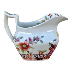 English 19th Century Chinoiserie Hand Painted Porcelain Creamer Pitcher