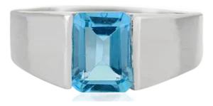 3.4 CTS Swiss Blue Topaz Solitaire 925 Silver Unisex Ring, Size 7