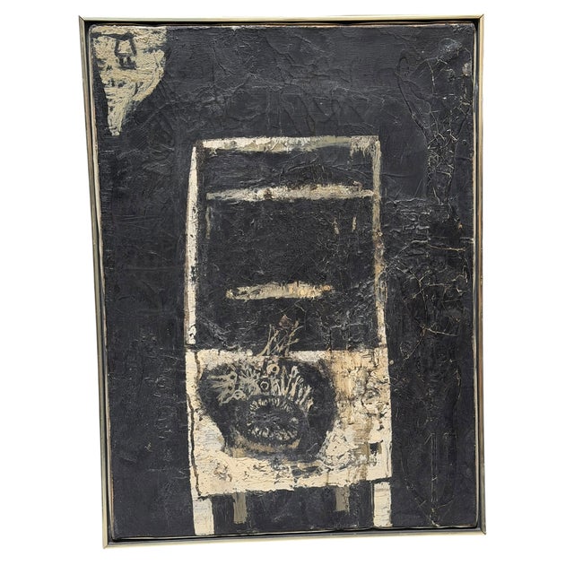 Post War Antoni Clavé Atrb Oil Painting in the Manner of Antoni Tapies.