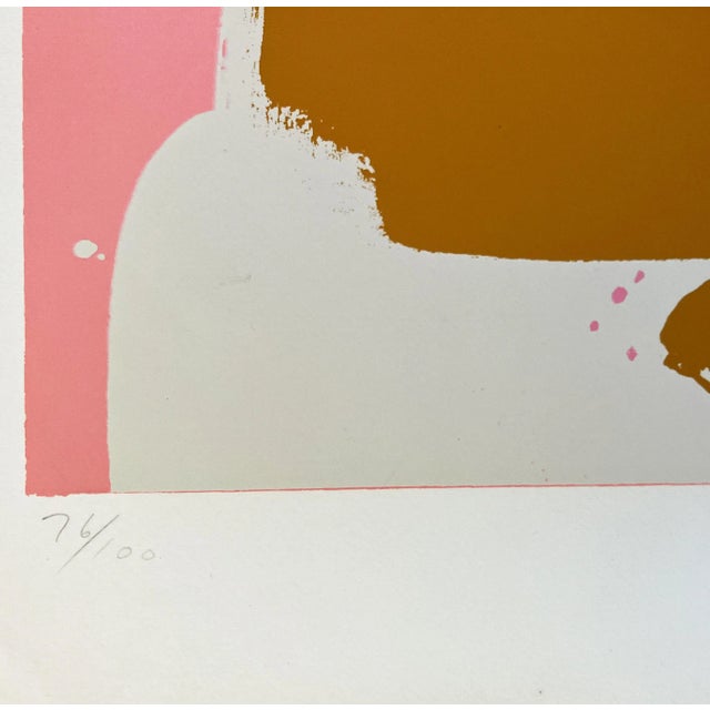 John Hoyland - Large Abstract Expressionist Serigraph - Brown Block on Pink For Sale - Image 4 of 5