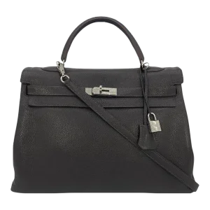Hermes Togo Kelly 35 Retourne Chocolate Brown Silver PDH