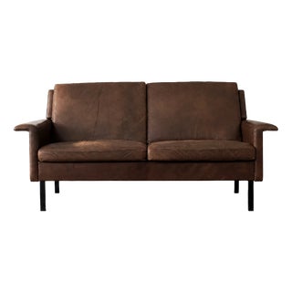 Vintage Scandinavian Two-Seater Sofa in Brown Leather by Arne Vodder for Fritz Hansen, 1960s For Sale