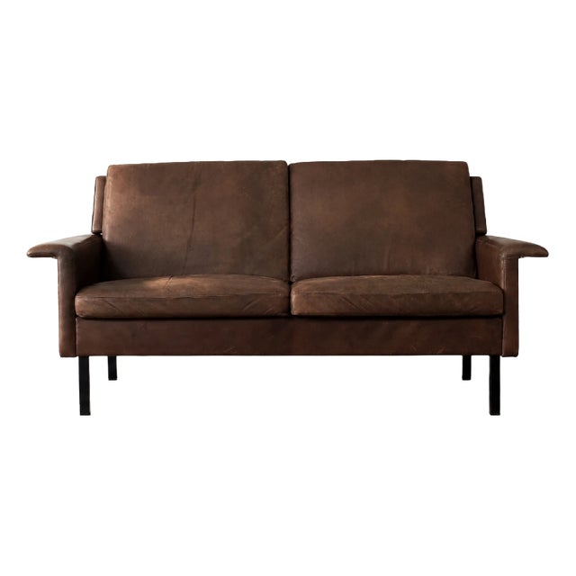 Vintage Scandinavian Two-Seater Sofa in Brown Leather by Arne Vodder for Fritz Hansen, 1960s For Sale