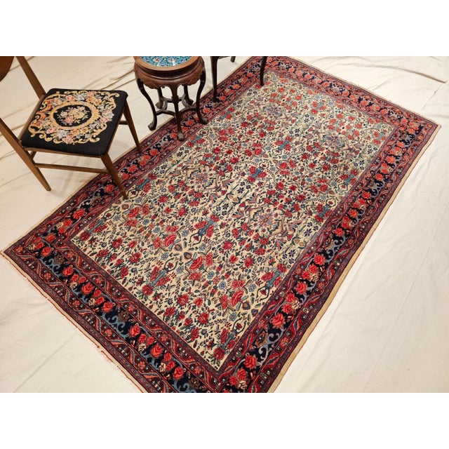Vintage Persian Bidjar Area Rug, Handwoven All Over Floral Pattern, Yellow & Red, 5’ X 9’ For Sale - Image 11 of 11
