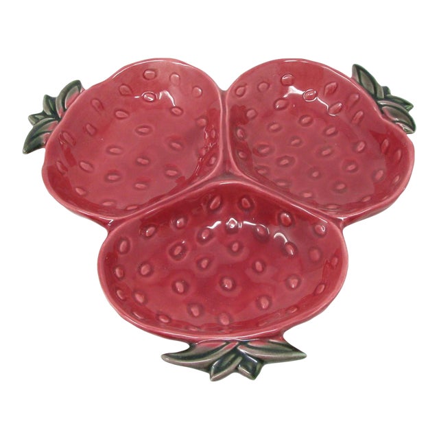 Vintage Cemar California Pottery Strawberry Tri Serving Dish 750 For Sale
