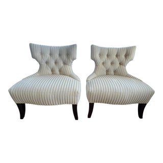 Pair of Thomas Pheasant for Baker Tufted Back Lounge Chairs, Fabric and Velvet For Sale