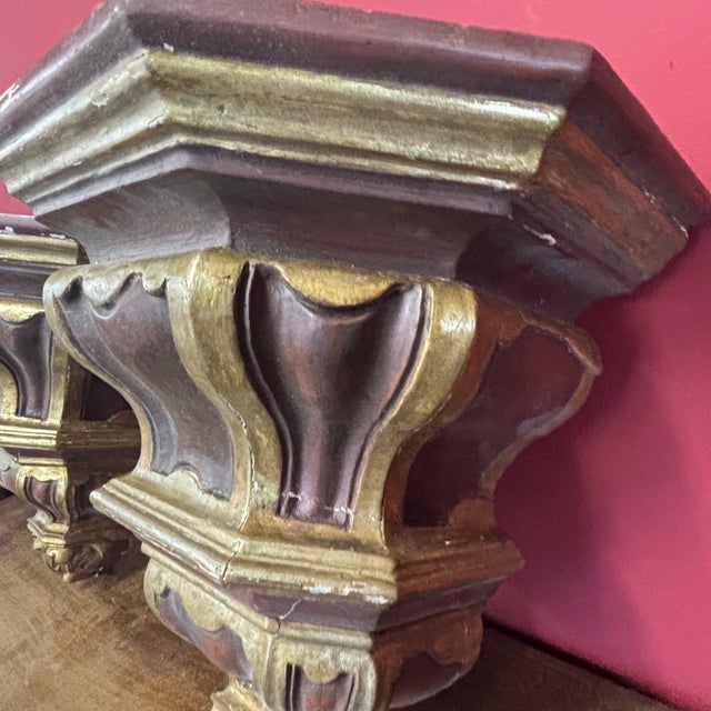 Antique 19th Century Gold and Purple Lacquered Shelves with Painted Imitation Marble Tops, 1800, Set of 2 For Sale - Image 3 of 18