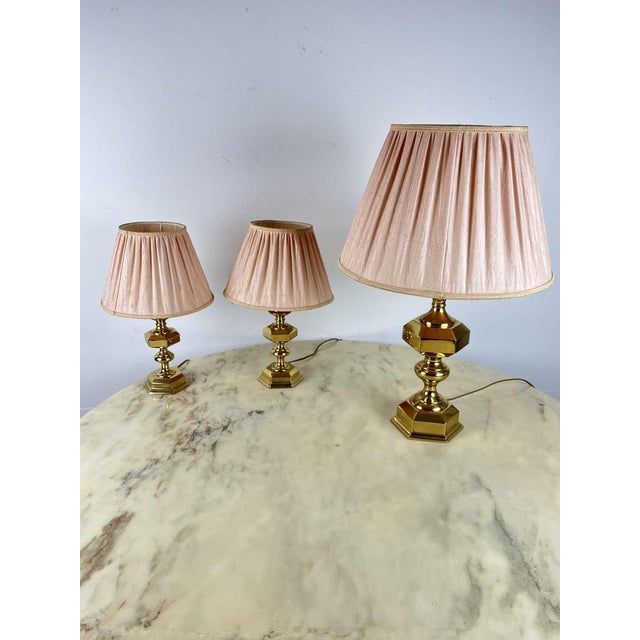 Vintage Italian Brass Table Lamps, 1980s, Set of 3 For Sale - Image 3 of 18