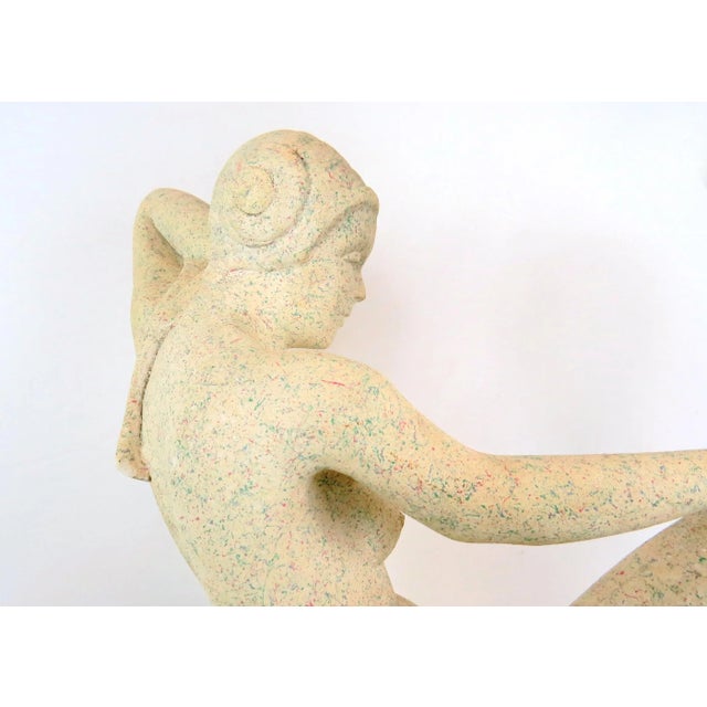 Vintage 1970s French Art Deco Style Plaster Sculpture Figural Lamp For Sale - Image 4 of 13