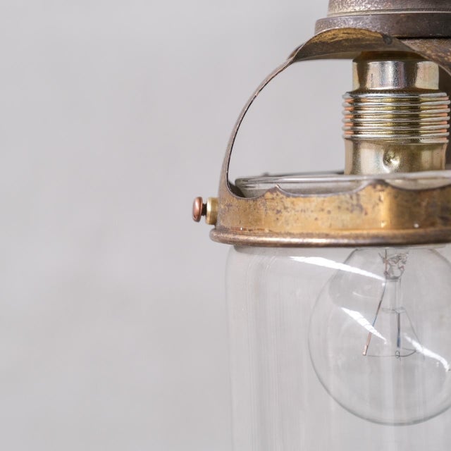 Mid-Century French Bell Shaped Clear Glass and Brass Pendants, Set of 2 For Sale - Image 4 of 7
