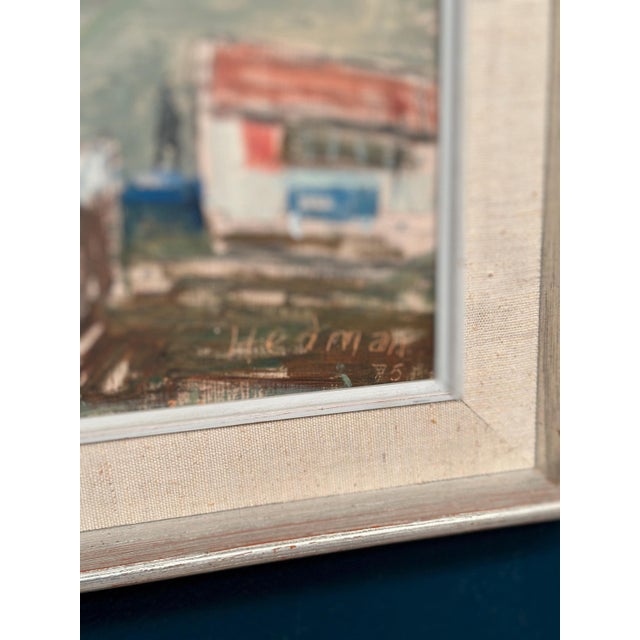 Original Swedish Oil Painting – “Malmö Harbour” by John Hedman – Vintage & Framed – 69.5 × 49.5 cm (27.4" × 19.5") A...