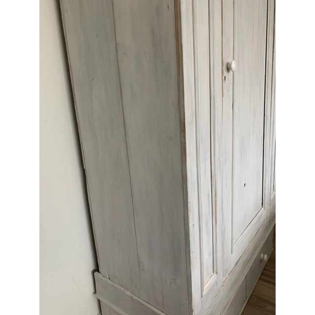 Wood Early 19th Century Antique Whitewashed Pine Armoire Cabinet For Sale - Image 7 of 13