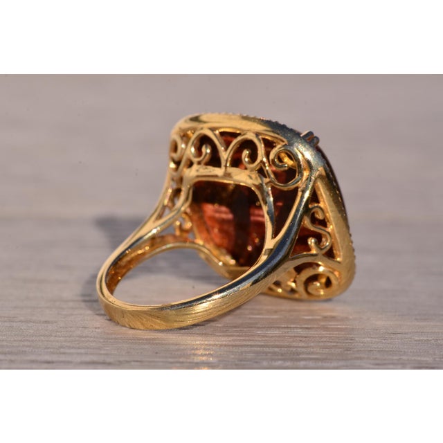 The 142nd Avenue: Chestnut Colored Tigers Eye Cocktail Ring with Diamond Halo For Sale In Philadelphia - Image 6 of 10