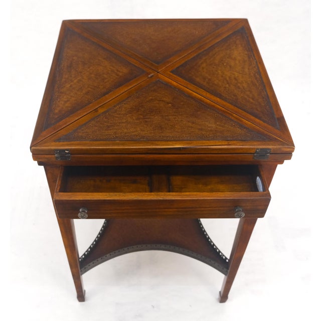 Theodore Alexander One Drawer Leather Top Folding Top Game Table MINT For Sale - Image 16 of 18