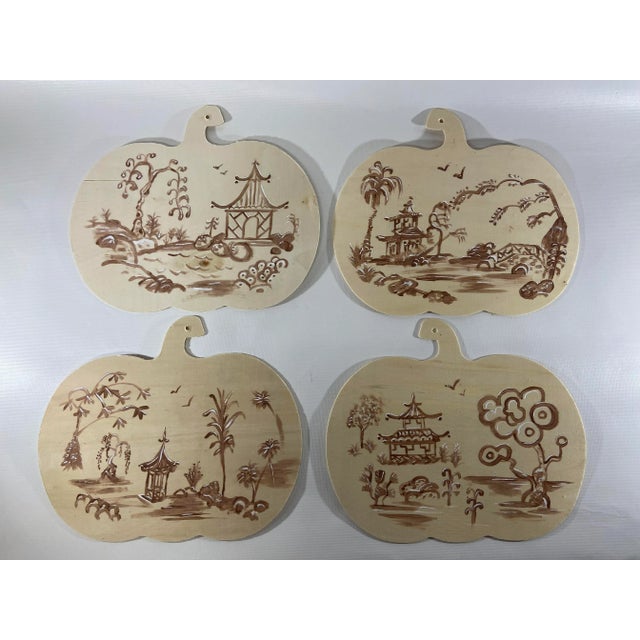2020s Chinoiserie Painted Wood Pumpkins Set of 4 For Sale - Image 5 of 5