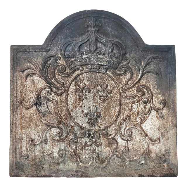 Antique French Cast Iron Fireback With Royal Arms of France - Fabulous Patina For Sale