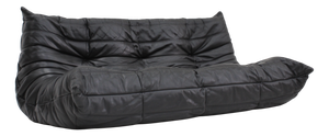 Vintage Togo Three-Seater Sofa in Black Leather by Michel Ducaroy for Ligne Roset, 1991