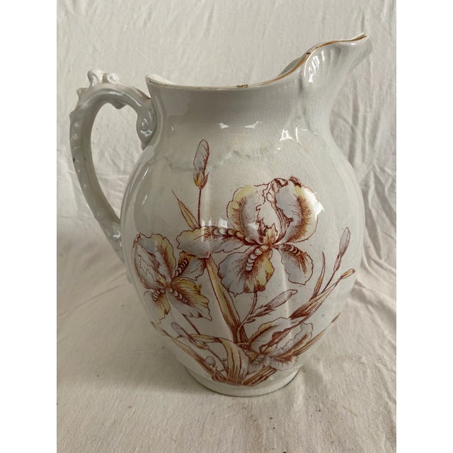 Vintage T&R Boote England Pitcher & Bowl Set Red Design on White Ceramic Summer Time on Seal