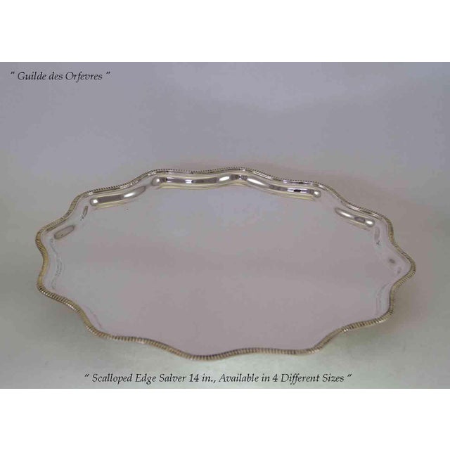 Silver 1970’s Vintage/New Silverplate Scallopped Edge Salver, Gadroon Mount For Sale - Image 8 of 12