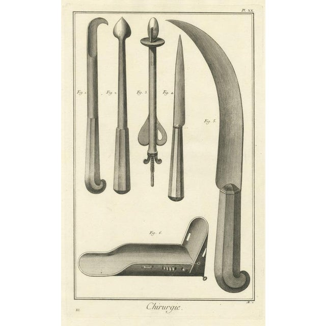Beige Antonio Baratti, Hooked Instrument and Sickle Knife, Diderot Chirurgie Plate Xx, 1772, Engraving For Sale - Image 8 of 8