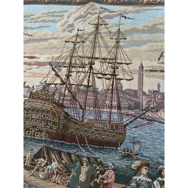 Gray Vintage French Style Jacquard Port of Venice Tapestry in the style of Aubusson, 1970s For Sale - Image 8 of 18