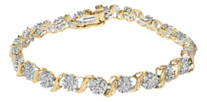 10K Yellow Gold 2.00 Cttw Round Cut Diamond 'S' Cluster Bracelet (J-K Color, I1-I2 Clarity)