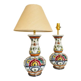 Antique Delft Polychrome Table Lamps from Royal Delft, Set of 2 For Sale