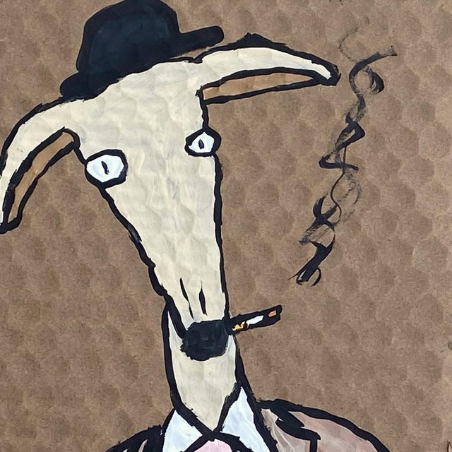 Contemporary Folk Art Dog Original Painting Wearing a Suit, Playing Guitar, Smoking For Sale - Image 3 of 6