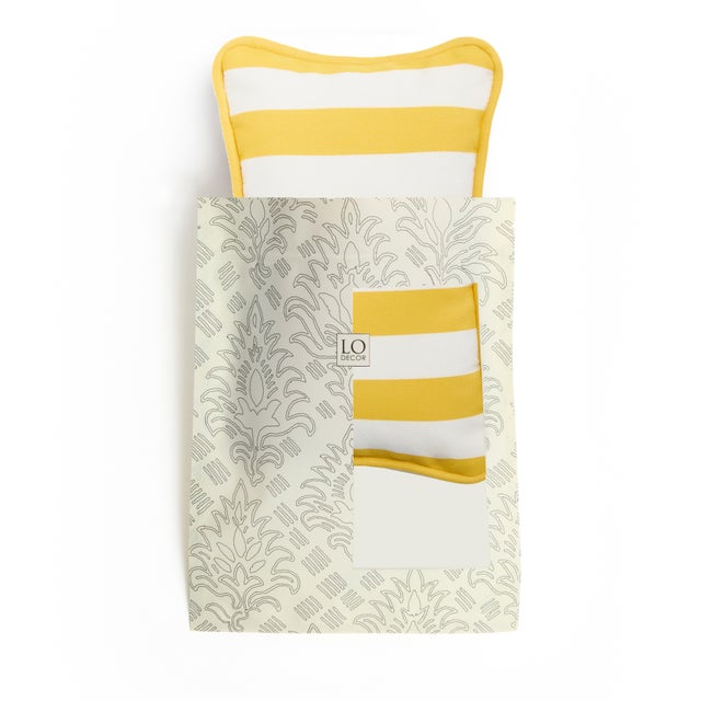 Contemporary Outdoor Micro The Gift Cushion Striped in Yellow and White by Lorenza Briola for Lo Decor For Sale - Image 3 of 3