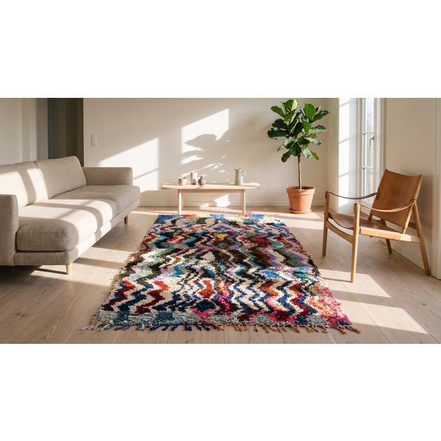 Vibrant Jewel Tone Colors Primitive and Tribal Berber Vintage Moroccan Boucherouitte Rug For Sale - Image 9 of 9