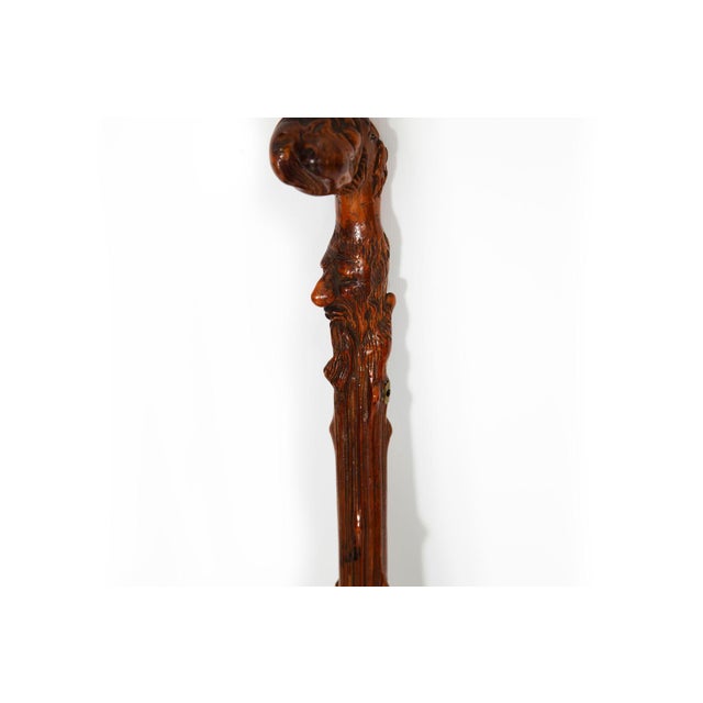 Brown Early 20th Century Antique Folk Art Carved Walking Stick Whistle Cane For Sale - Image 8 of 18