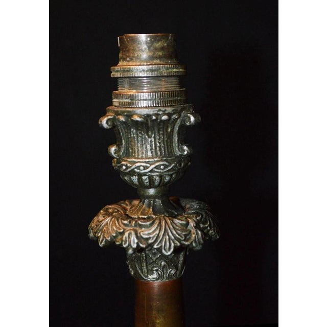Victorian Bronze Table Lamp with Pink Empire Glass Shade, 1890 For Sale - Image 9 of 18