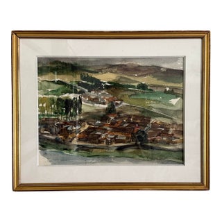 Vintage French Watercolor in Gilt Frame For Sale
