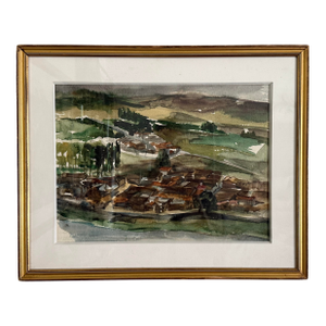 Vintage French Watercolor in Gilt Frame