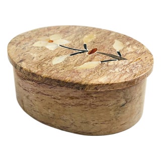 Vintage Floral Inlay Stone Box For Sale