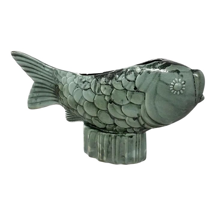 Large Vintage Royal Hickman Pottery Green Fish Vase Planter Chairish