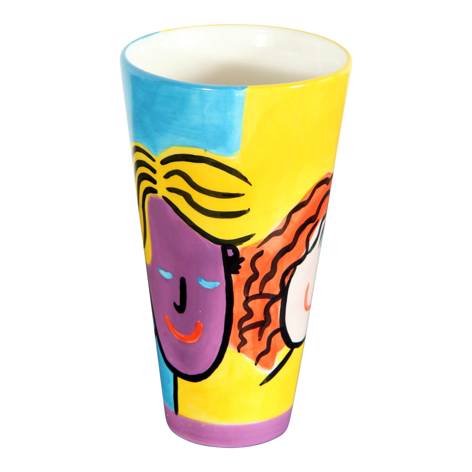 1980's Colorful Postmodern Face Vase by Mary Ellis