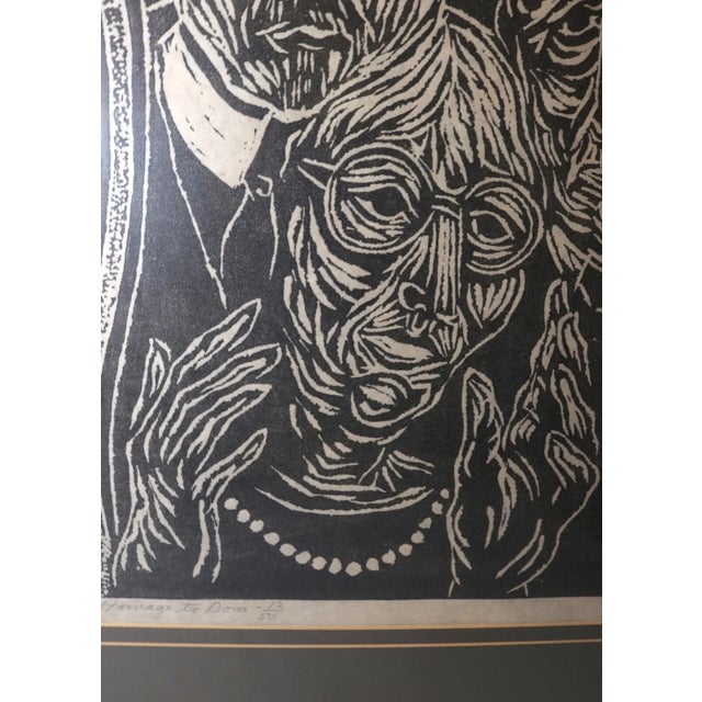 Vintage Original Homage to Dona Figural Stylized Lewis 82' Block Print Portrait For Sale In New York - Image 6 of 11