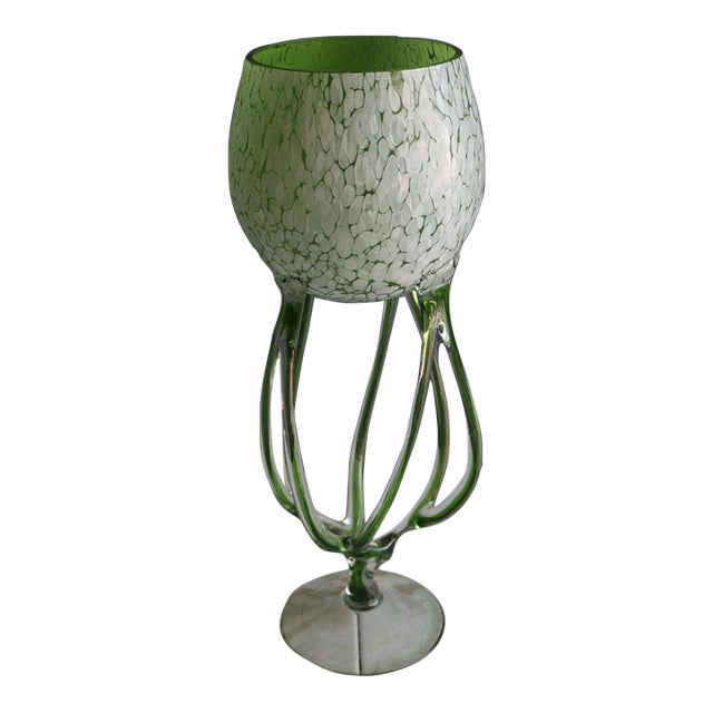 1970s Mid Century Vintage Artistic Green Big Glass Vase, Poland For Sale