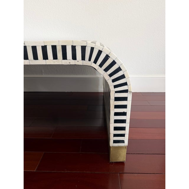 Interlude Home Indian Bone Inlay Coffee Table With Brass Accents – 52” Modern Sculptural Form For Sale - Image 4 of 8