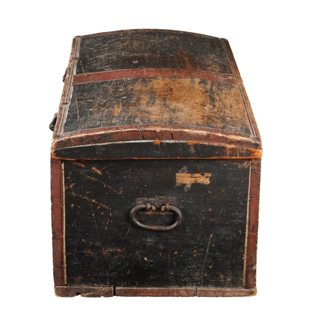 Black Painted Norwegian Pine Immigrant Trunk With Coffer Top, 1827 For Sale - Image 8 of 12