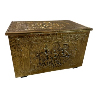 1920 Decorated Brass Coal Box For Sale