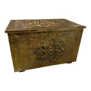 1920 Decorated Brass Coal Box