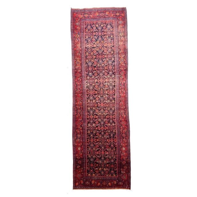 Vintage Fruit Punch, Charcoal & Indigo Runner Rug , 4.2 x 13.4 For Sale - Image 11 of 11