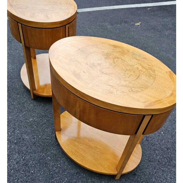 Brown Late 20th Century Charles Pfister for Baker Furniture Primavera and Burl Oval Nightstands - a Pair For Sale - Image 8 of 12
