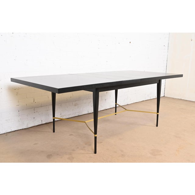 Mid-Century Modern Paul McCobb for Directional Black Lacquer and Brass Extension Dining Table, Newly Refinished For Sale - Image 3 of 12