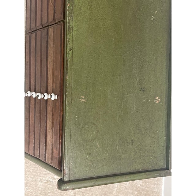 Wood Antique Green Painted Dental Cabinet Two Sided Drawers With Porcelain Knobs Collectors For Sale - Image 7 of 12