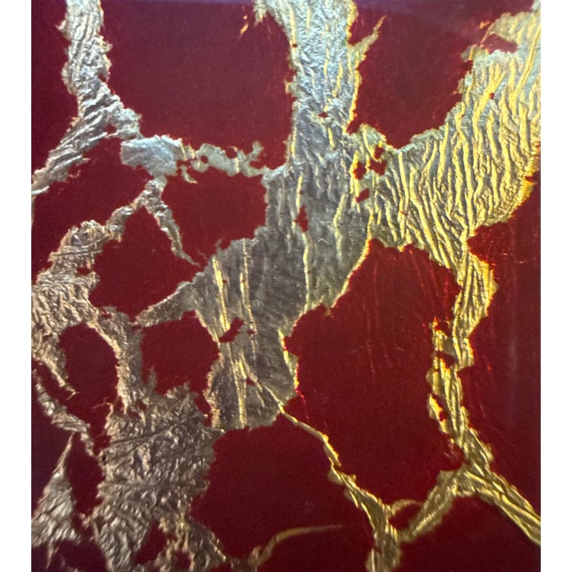 Vintage MCM Crimson Red Glass Platter Gold Leaf Crackle Tray For Sale - Image 4 of 4